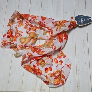 Brand New Juncture Orange and White Autumn Very Light Scarf Fall Leaves